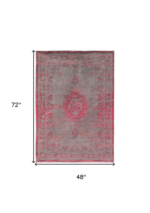 5' x 7' Medallion Non Skid Area Rug - Gray And Pink