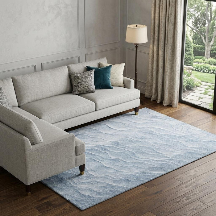 10' X 14' Abstract Washable Area Rug With UV Protection (694785) - Denim Blue / Ivory