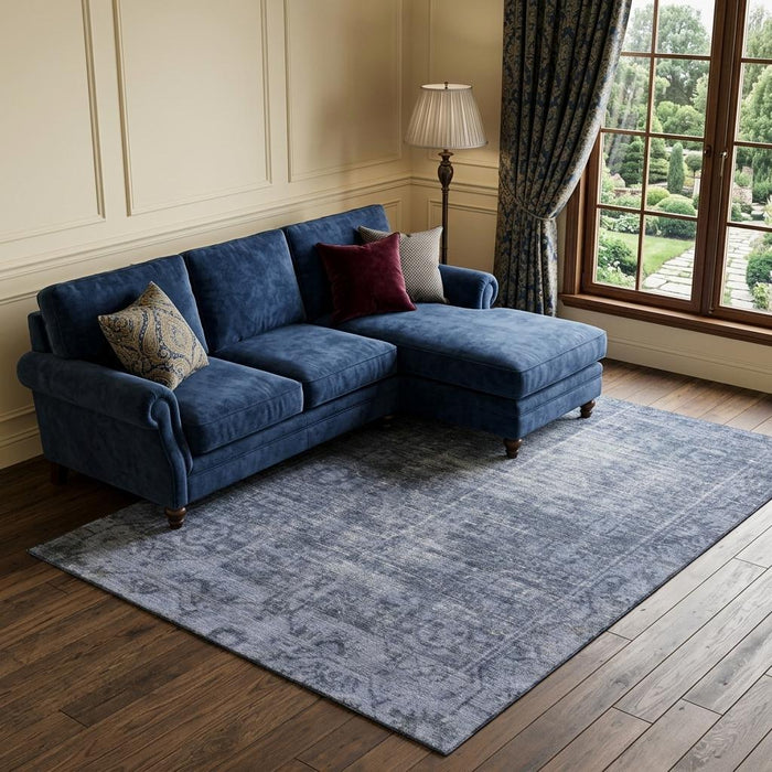 10' X 14' Oriental Washable Area Rug With UV Protection (691956) - Navy Blue / Silver