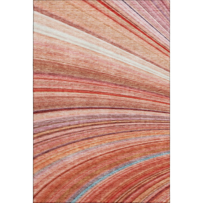 10' X 14' Striped Washable Area Rug With UV Protection (650362) - Terra Cotta / Blue / Ivory