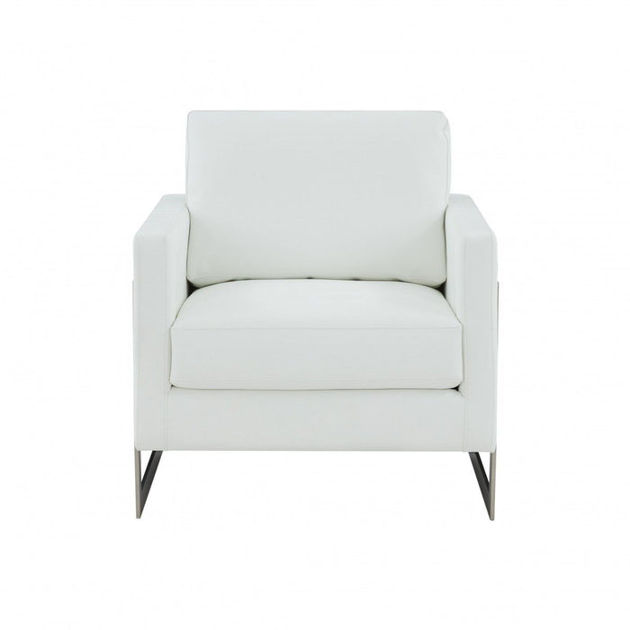 Faux Leather Arm Chair - White And Silver