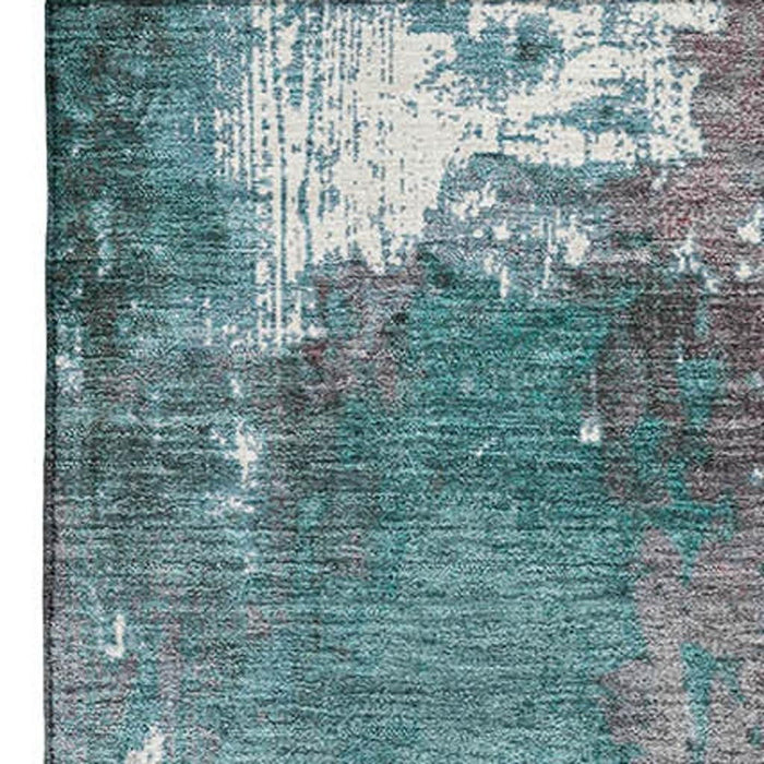 10' X 14' Abstract Washable Area Rug With UV Protection (706379) - Turquoise / Merlot