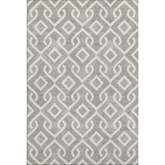 10' X 14' Geometric Washable Area Rug With UV Protection (652599) - Taupe / Ivory