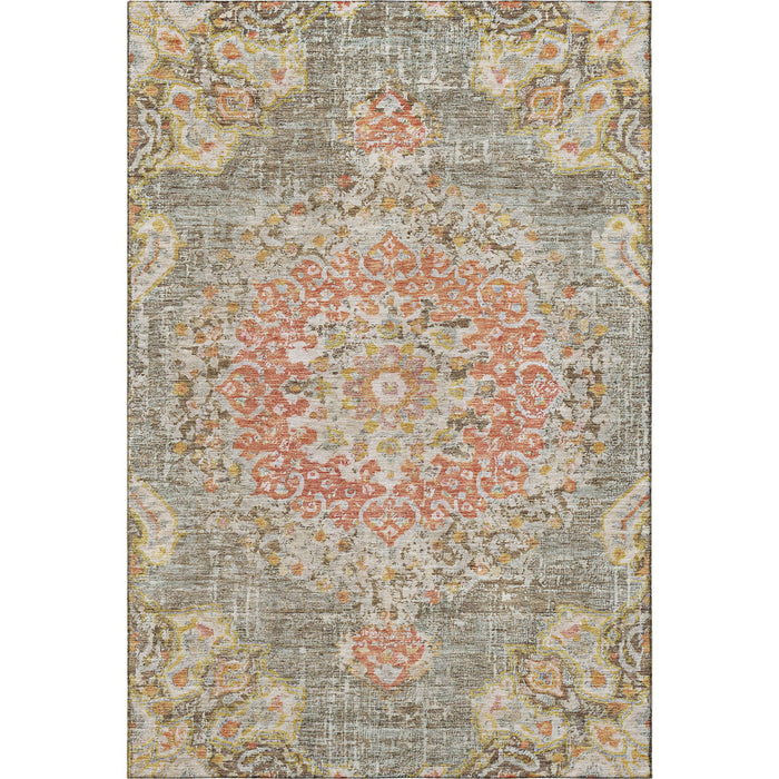 10' X 14' Floral Washable Area Rug With UV Protection (692232) - Brown / Copper / Gold
