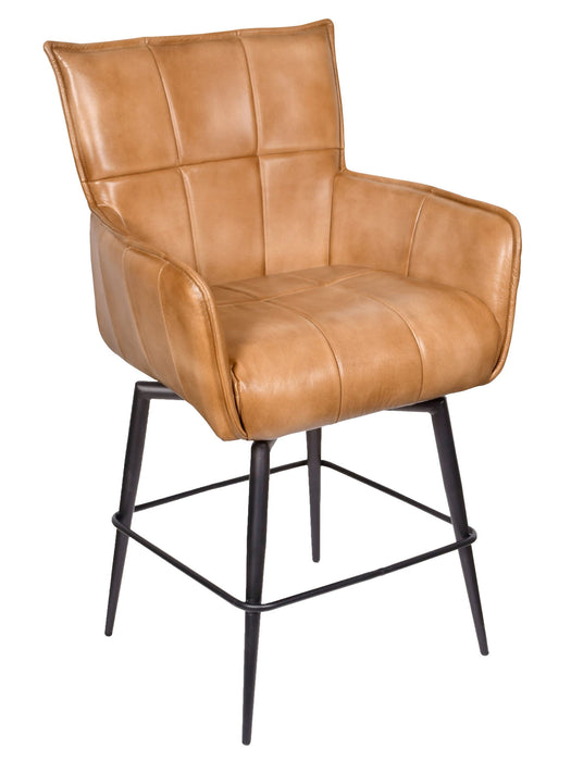 Genuine Leather Iron Counter Height Swivel Bar Chair - Tan / Black