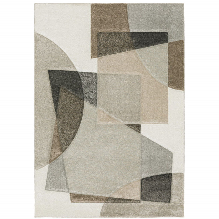 8' x 11' Geometric Power Loom Stain Resistant Area Rug - Beige