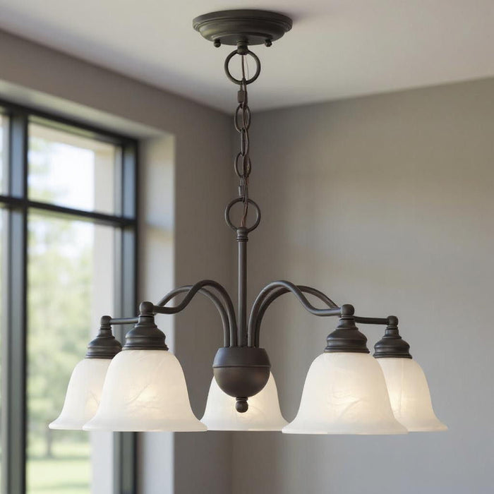 Dimmable Five Light Chandelier With Shades - Bronze