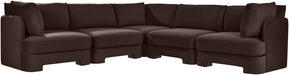 Meridian Furniture Hammond velvet performance fabric 5-piece corner sectional with plush cushions and modern design.