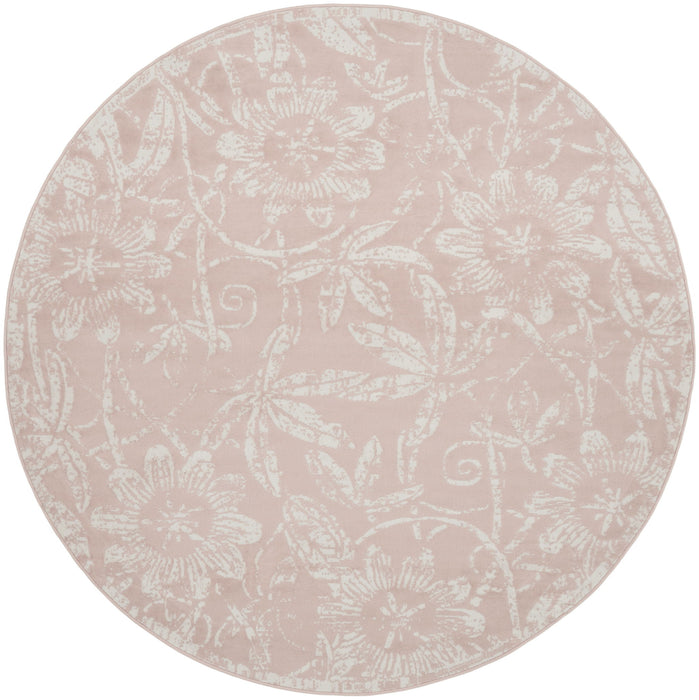 5' Floral Distressed Round Rug (552433) - Pink / Ivory