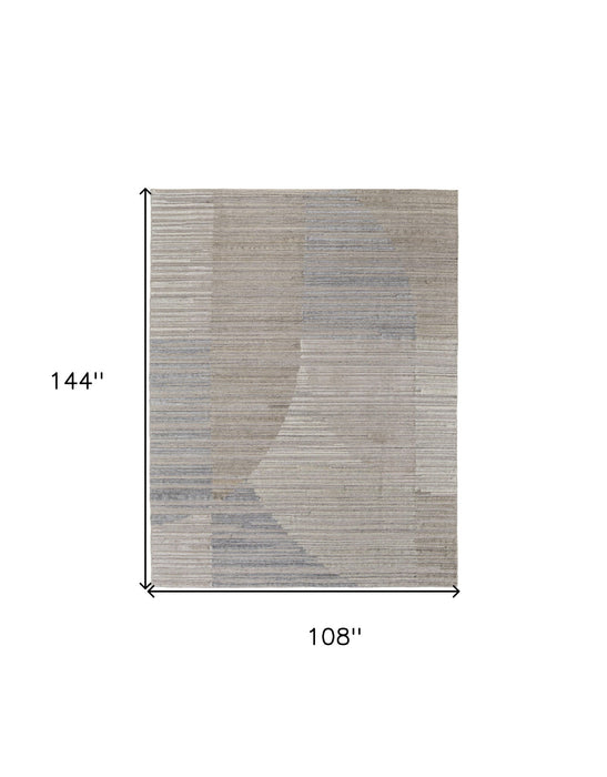 9' x 12' Abstract Hand Woven Worn Faded Area Rug - Tan And Blue