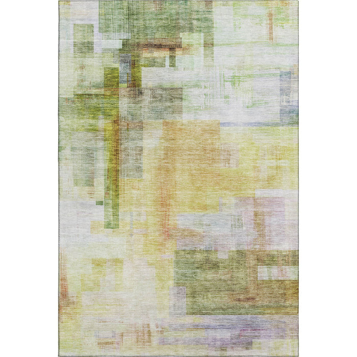 10' X 14' Abstract Geometric Washable Area Rug With UV Protection (683500) - Green / Ivory / Gold / Purple