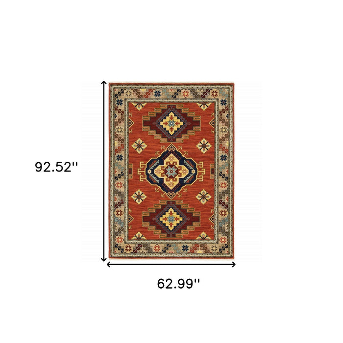 5' x 8' Oriental Power Loom Area Rug - Red And Gold