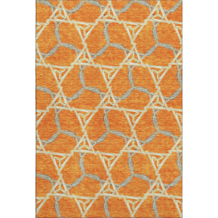 10' X 14' Geometric Washable Area Rug With UV Protection (676014) - Orange / Ivory / Blue