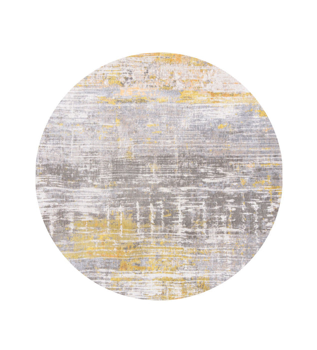 4' x 4' Round Abstract Non Skid Area Rug - Gray And Yellow