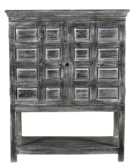 Solid Wood Two Door Accent Cabinet - Distressed Wash Dark Gray