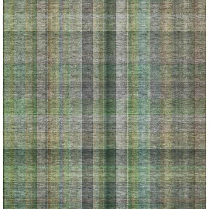 9' X 12' Plaid Washable Area Rug With UV Protection (648507) - Green / Gray