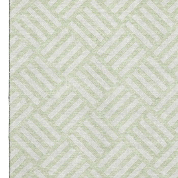 8' X 10' Geometric Washable Area Rug With UV Protection (652381) - Mint Green / Ivory