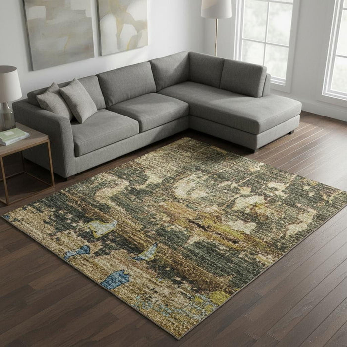 8' X 10' Abstract Washable Area Rug With UV Protection (648872) - Taupe / Green / Blue