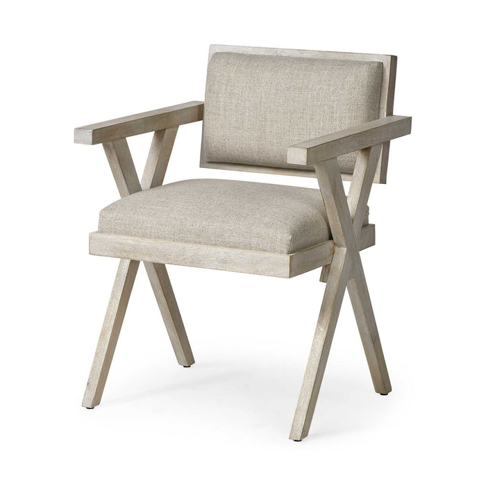Upholstered Fabric Open Back Dining Arm Chair - Cream