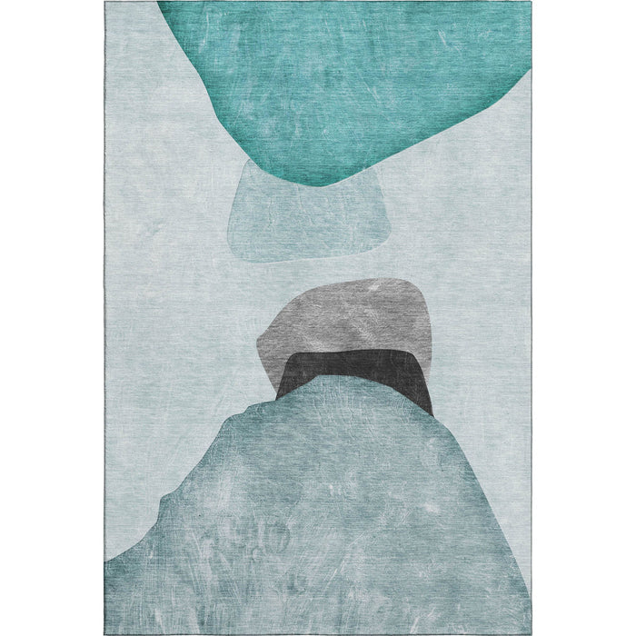8' X 10' Abstract Washable Area Rug With UV Protection (648488) - Teal / Gray