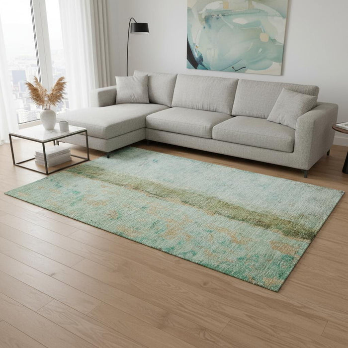 10' X 14' Abstract Washable Area Rug With UV Protection (651034) - Green / Blue / Gold