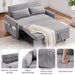 Giga pull-out sleep sofa bed loveseat with adjustable backrest, storage pockets, two pillows, and USB ports in a modern living room scene.