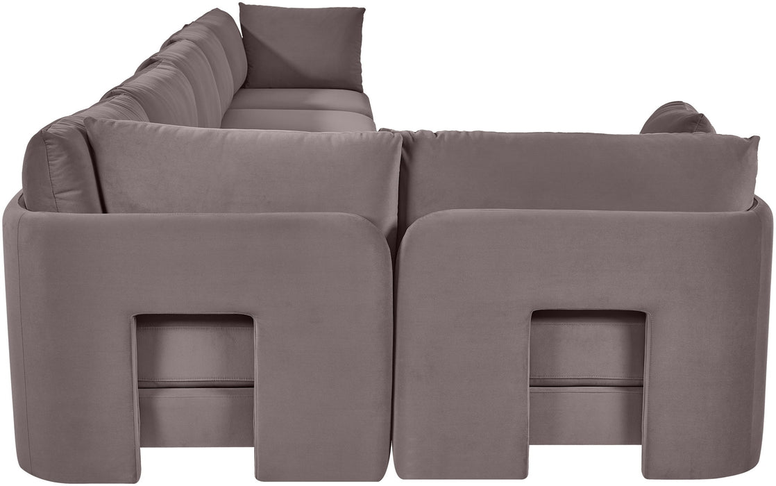 Meridian Furniture Hammond velvet performance fabric 6-piece L-shaped sectional sofa in a modern stationary design.
