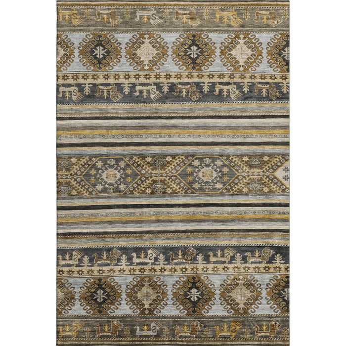 10' X 14' Medallion Washable Area Rug With UV Protection (695246) - Chocolate / Ivory / Gray