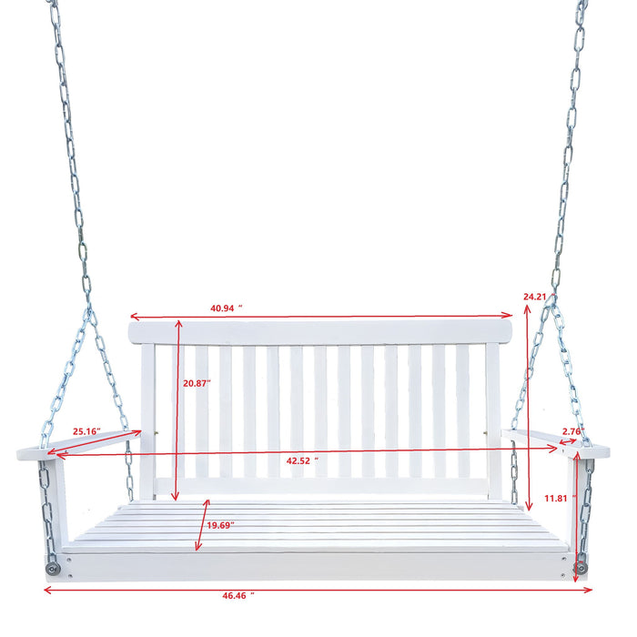 Giga outdoor patio swing with armrests, designed for garden, backyard, or sunroom, featuring a comfortable seat and sturdy frame.