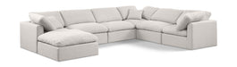 Meridian Furniture Indulge Linen 7-Piece Modular Sectional sofa with plush cushions and modern design, shown in a stylish living room setting.