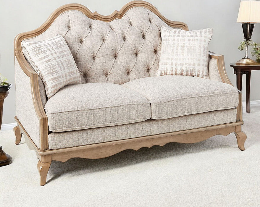 Linen Loveseat And Toss Pillows - Beige / Brown