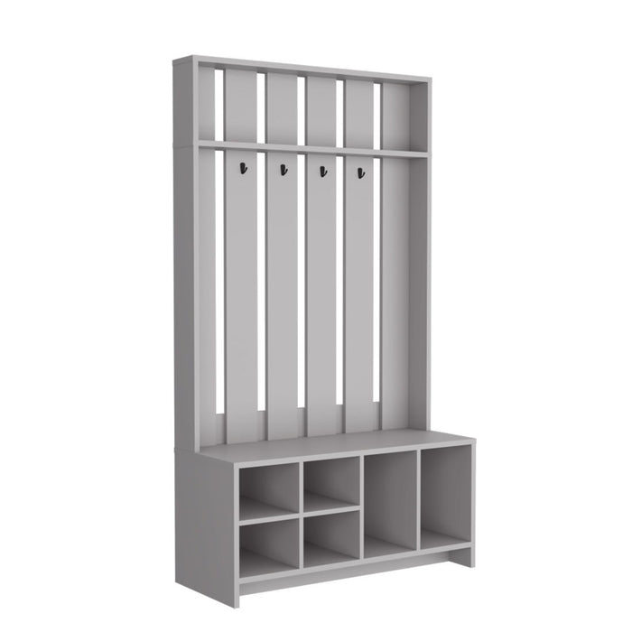 68" Wood Four Hook Coat And Shoe Rack - Gray