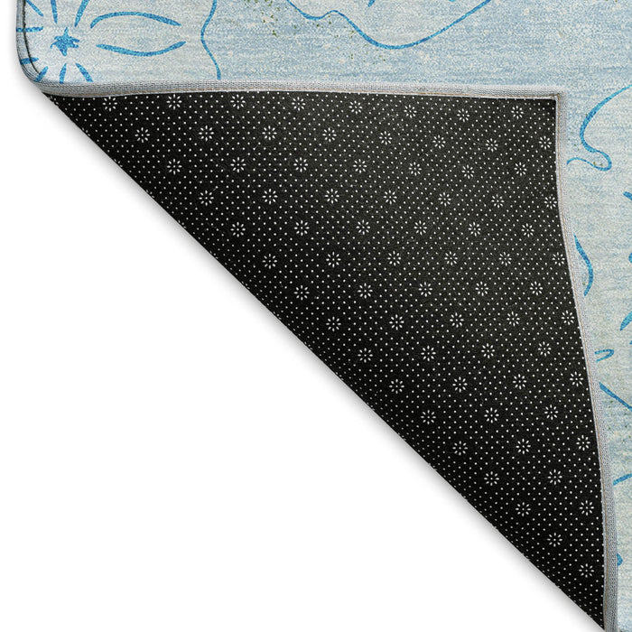 8' X 10' Geometric Washable Area Rug With UV Protection (646095) - Blue / Ivory