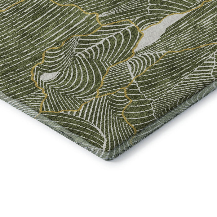 10' X 14' Abstract Washable Area Rug With UV Protection (682229) - Olive Green / Ivory / Gold