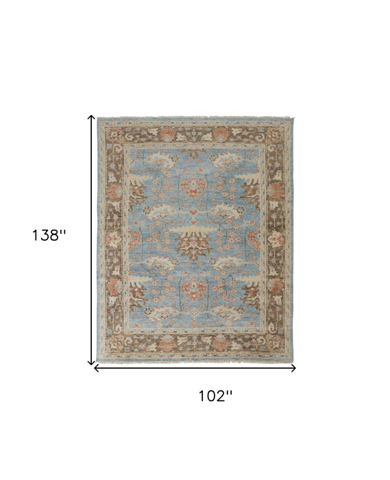 8' x 12' Wool Oriental Hand Knotted Area Rug - Brown And Blue