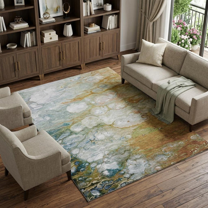 10' X 14' Abstract Washable Area Rug With UV Protection (692691) - Rust / Teal / Gray