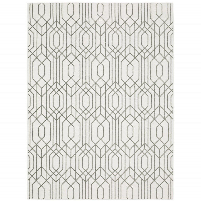 10' x 13' Geometric Power Loom Stain Resistant Area Rug - White And Gray