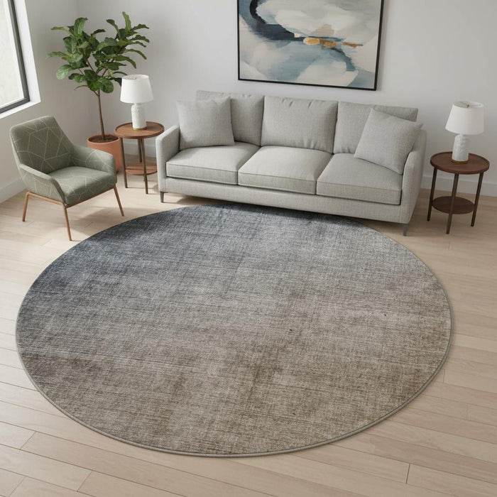 8' Ombre Washable Round Rug With UV Protection (649669) - Gray / Brown