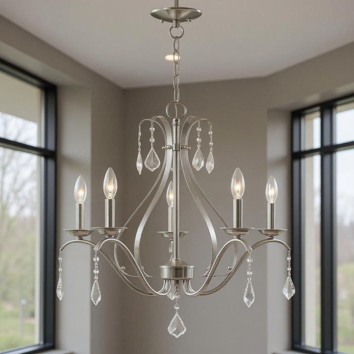 23" Five-Light Dimmable Chandelier With Shades - Nickel