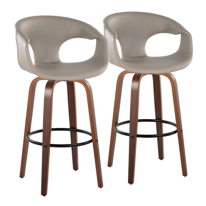 Curvo - 30" Fixed-Height Barstool With Swivel And Round Metal Footrest (Set of 2) - Walnut Wood
