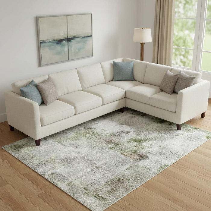 10' X 14' Abstract Washable Area Rug With UV Protection (706685) - Mint Green / Ivory / Gray