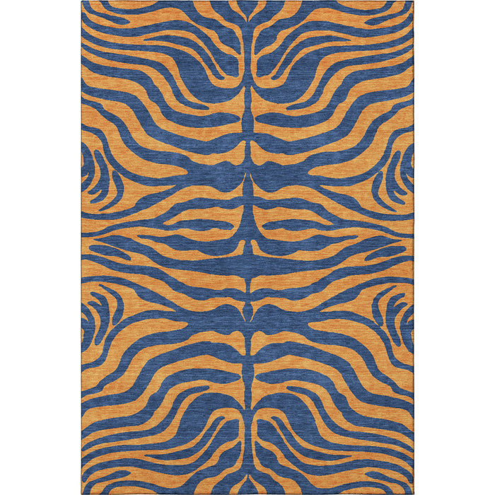 10' X 14' Animal Print Washable Area Rug With UV Protection (681833) - Navy Blue / Orange