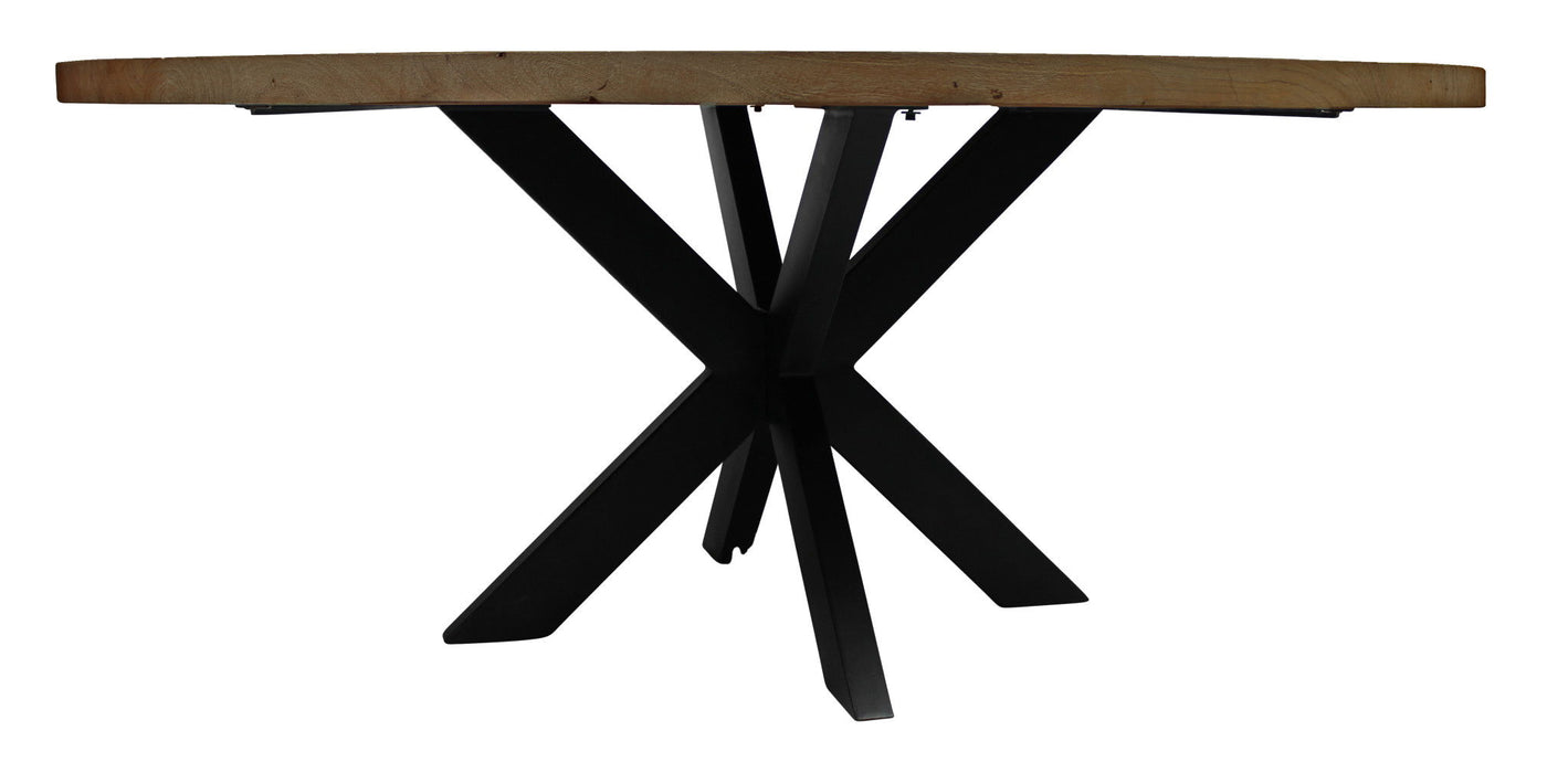 60" Rounded Solid Wood And Iron Pedestal Base Dining Table - Black / Natural