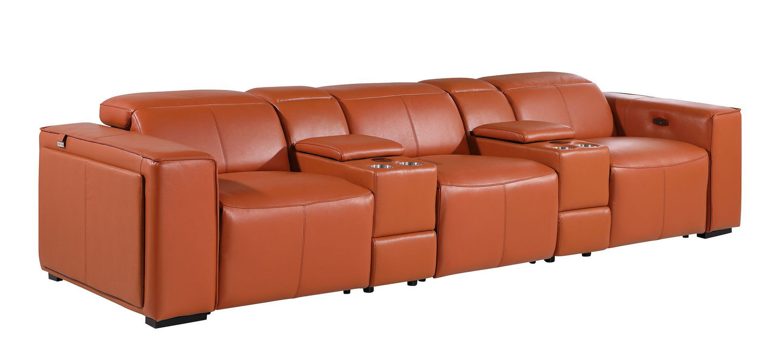 Top Grain Leather Reclining Metal USB Sofa (720395) - Camel