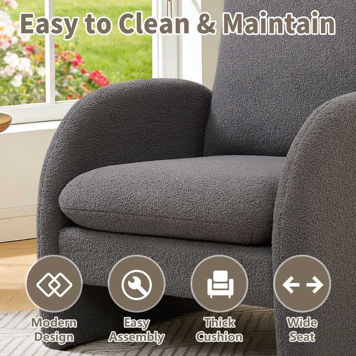 Giga Modern Sherpa upholstered accent arm chair with plush cushioning, ideal for living room, bedroom, or office lounge.