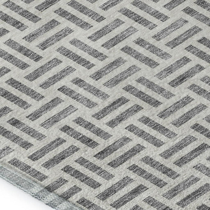 10' X 14' Geometric Washable Area Rug With UV Protection (677249) - Gray / Ivory