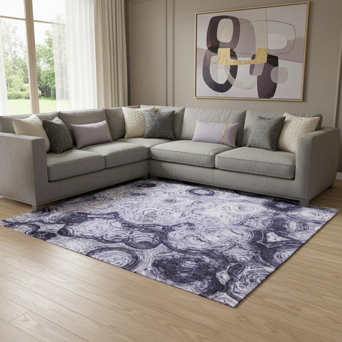 10' X 14' Abstract Washable Area Rug With UV Protection (650176) - Purple / Ivory