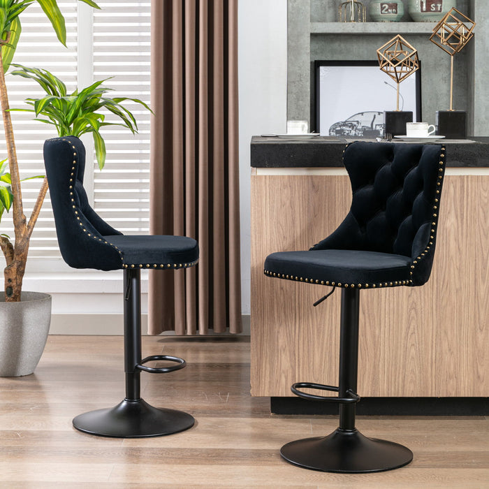 Set of 2 Giga modern upholstered swivel barstools with adjustable height, tufted backs, ideal for home pub and kitchen island seating.