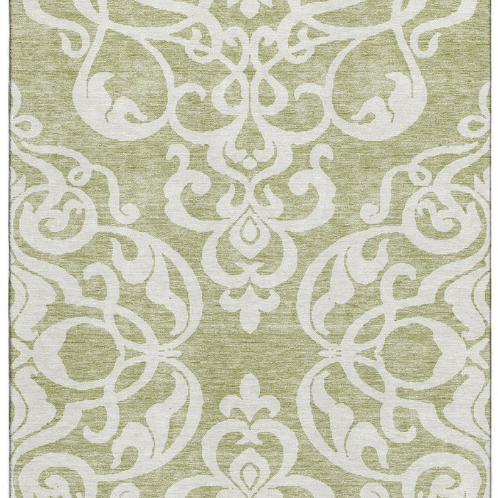 10' X 14' Damask Washable Area Rug With UV Protection (676890) - Artichoke Green / Ivory