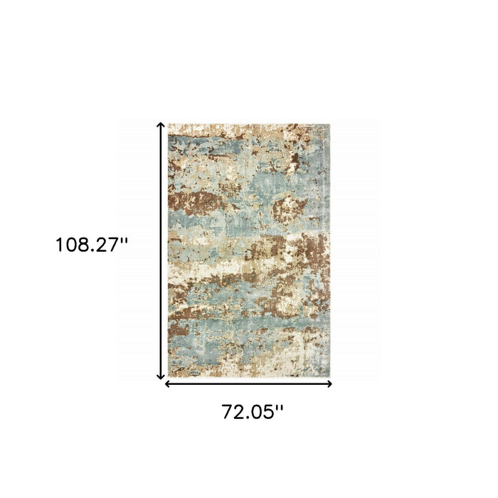 6' x 9' Abstract Hand Loomed Stain Resistant Area Rug - Blue And Brown